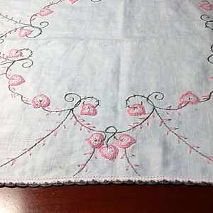 Hand embroidered table topper in unique octagonal shape, from 1930s-40s